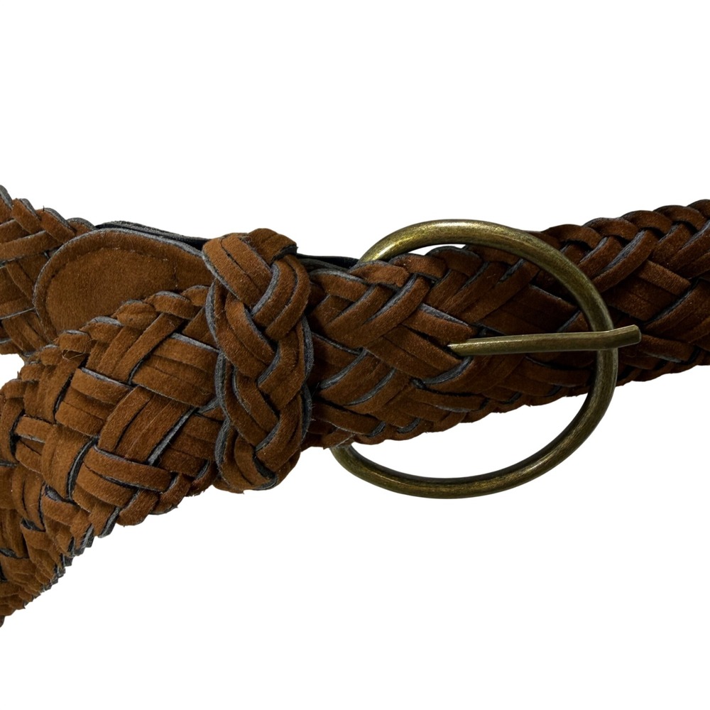 Womens Dark Brown Braided Leather Belt Wide Woven Boho Western Waist Accessory